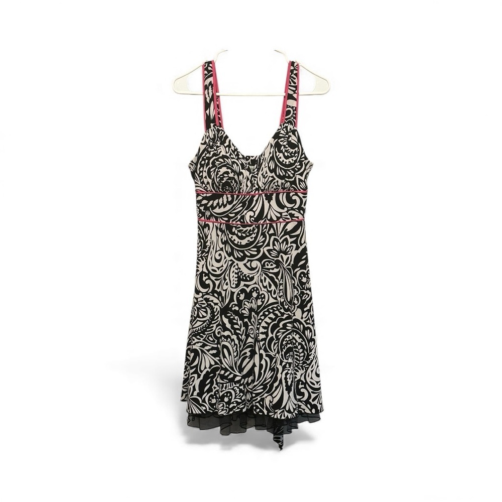 Vintage Y2K Era Speechless Black & White Patterned Dress w/ Pink Trim Medium